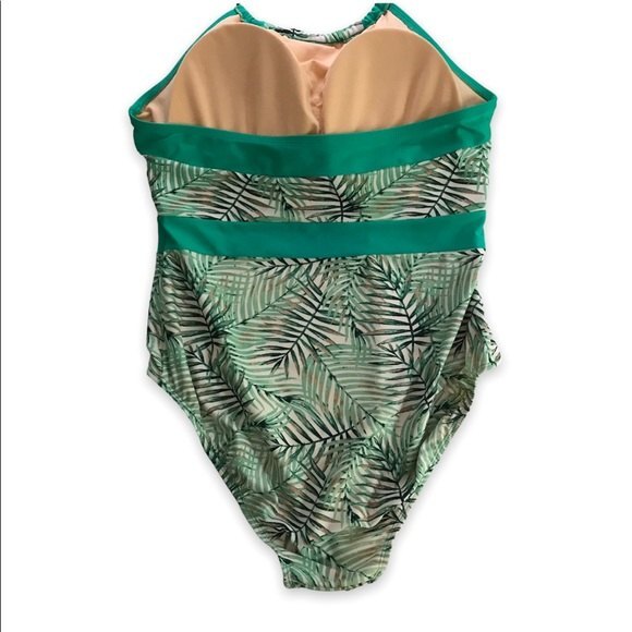 Sea and Sand One Piece Halter Bathing Suit Green Teal Tropical Print Womens 16 - Picture 4 of 13